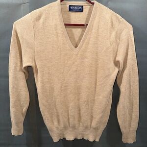 Vintage Puritan Sweater Mens Large Tan Long Sleeve Pullover V Neck